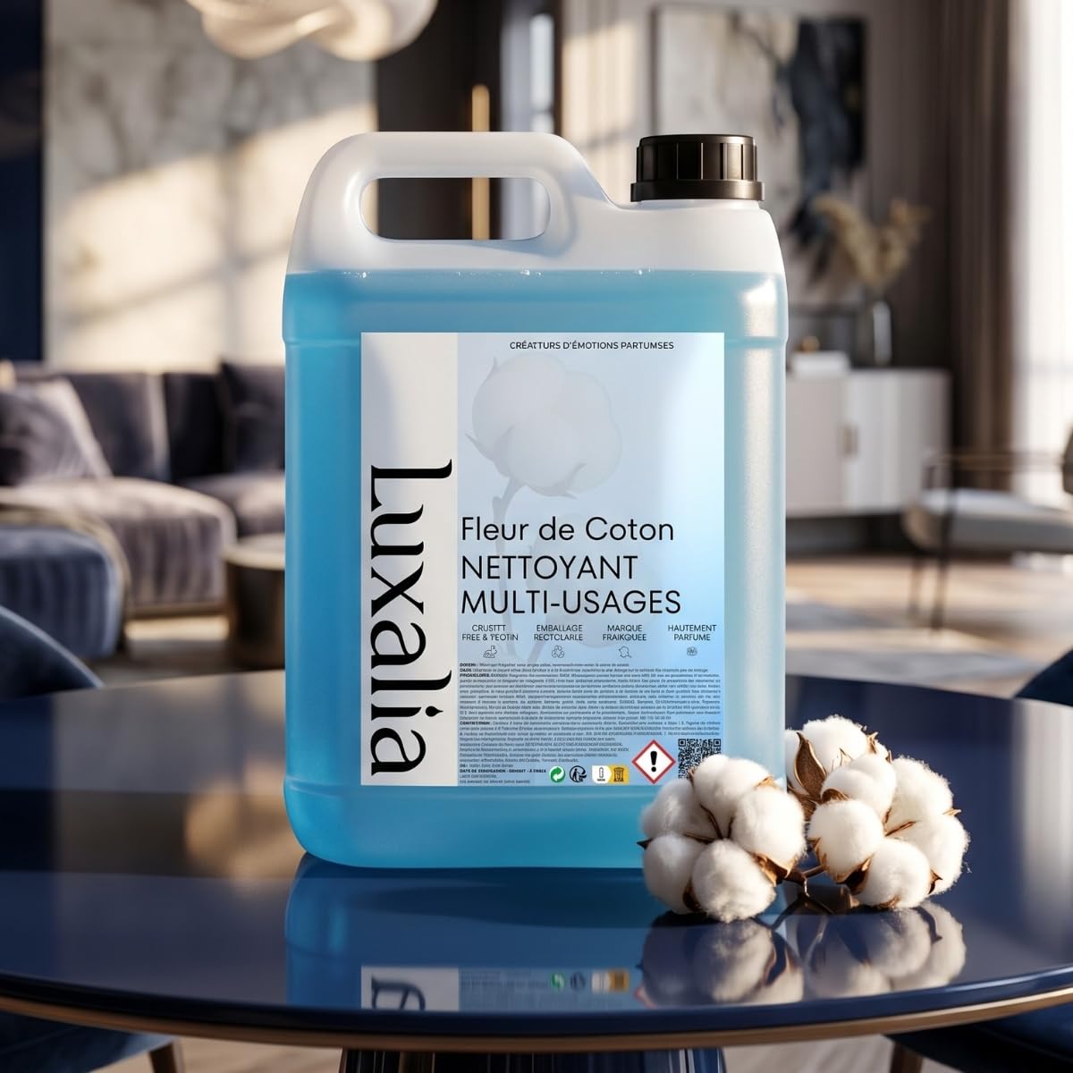 Nettoyant Sol Fleur de Coton - Sols & Multi-Usages - Hautement Parfumé & Ultra Efficace - 5 Litres - LUXALIA