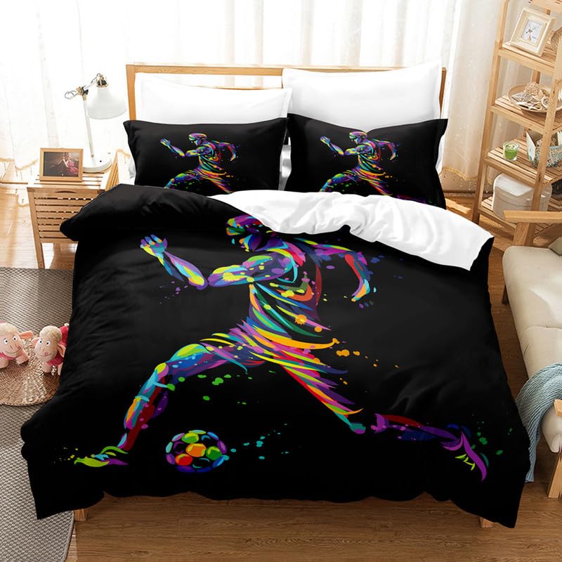Housse de couette 2 personnes football 240 x 260 cm avec fermeture éclair noir