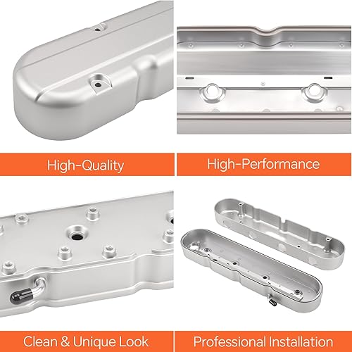 Miniatura 88 de Cubiertas de válvula de aluminio con aletas compatibles con bloque pequeño Chevy 58-86 Tall 327 350 400 - Plata pulida Plateado (sliver)