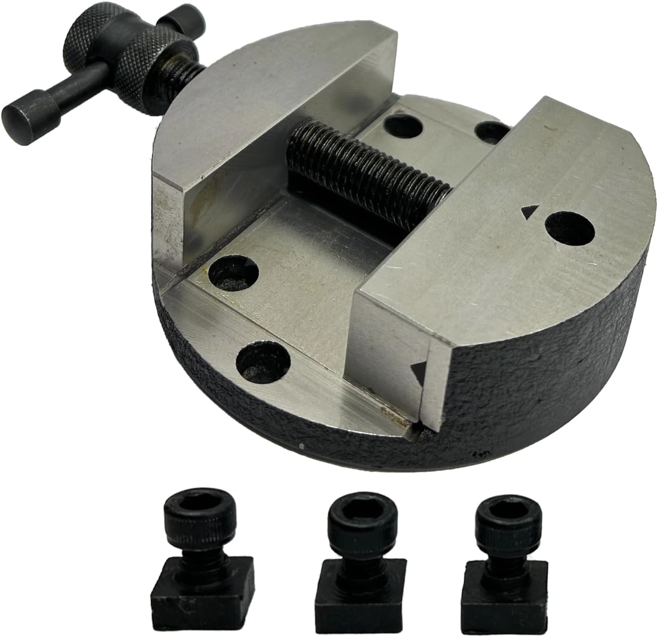MachEl 100mm Round Vice for 4" (100mm) Rotary Milling Indexing Table with Three M6 T-Nuts and Bolts
