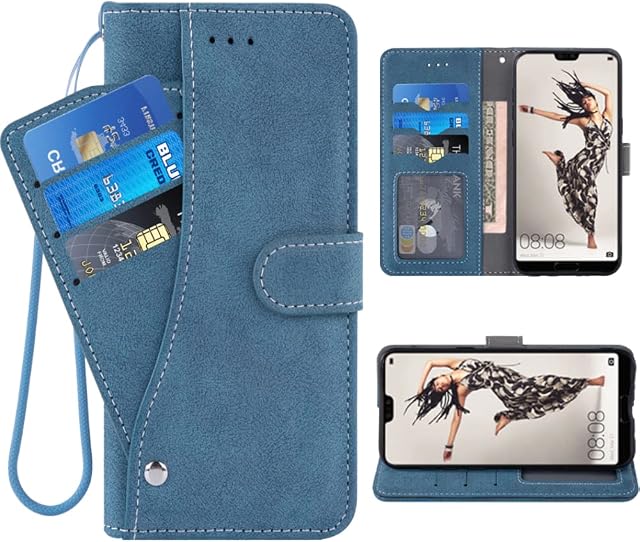 ELISORLI Compatible with Huawei P20 Pro Wallet Case Wrist Strap Lanyard Leather Flip Card Holder Stand Cell Accessories Folio Phone Cover for Hwauei Hawaii P 20Pro 20 P20pro Women Men-Blue