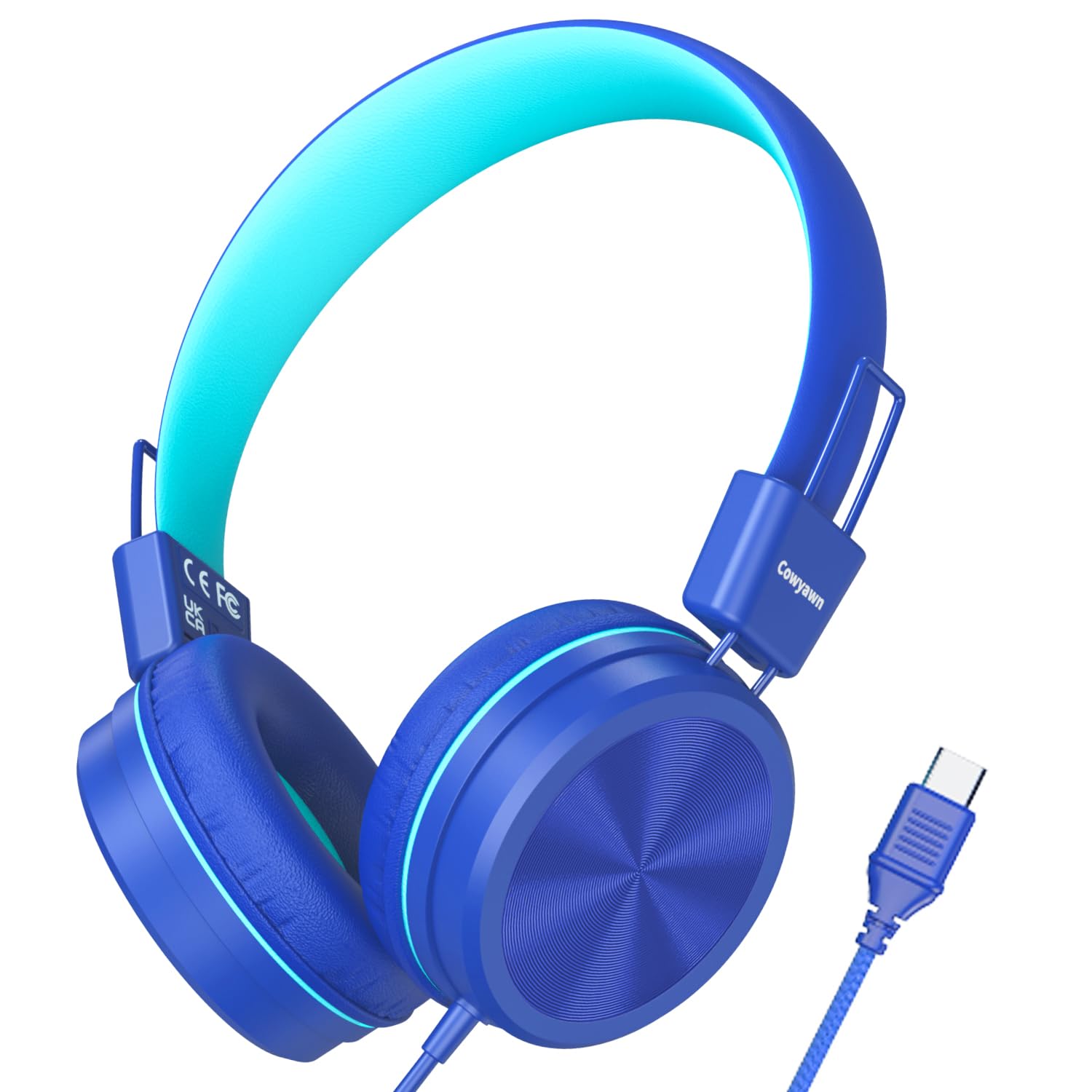 Cowyawn Auriculares USB tipo C para niños, para la escuela, volumen limitado de 94 dB, auriculares para niños con cable USB C, sonido estéreo HD, plegables, ligeros, con cable para niños, adolescentes