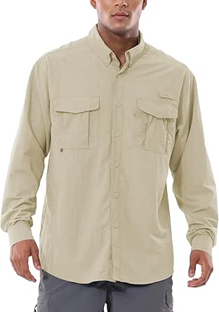 BALEAF Men's Long Sleeve Hiking Shirts Fishing Button Down Lightweight UPF 50+ UV Sun Shirt Nylon Quick Dry