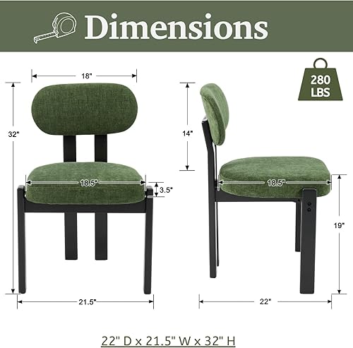 Miniatura 2 de LukeAlon Juego de 2 sillas de comedor de chenilla, modernas sillas de cocina tapizadas sin brazos con patas de madera negras, respaldo curvado,