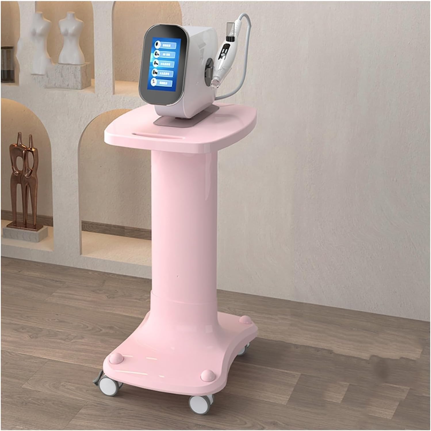 SSDDLZEQ Mobile Salon Station, Salon Cart Abs Salon Trolley With Wheels Trolley Cart Thickened Column Salon Rolling Cart Instrument Tray Salon Trolley Cart(Pink,Without shelf)