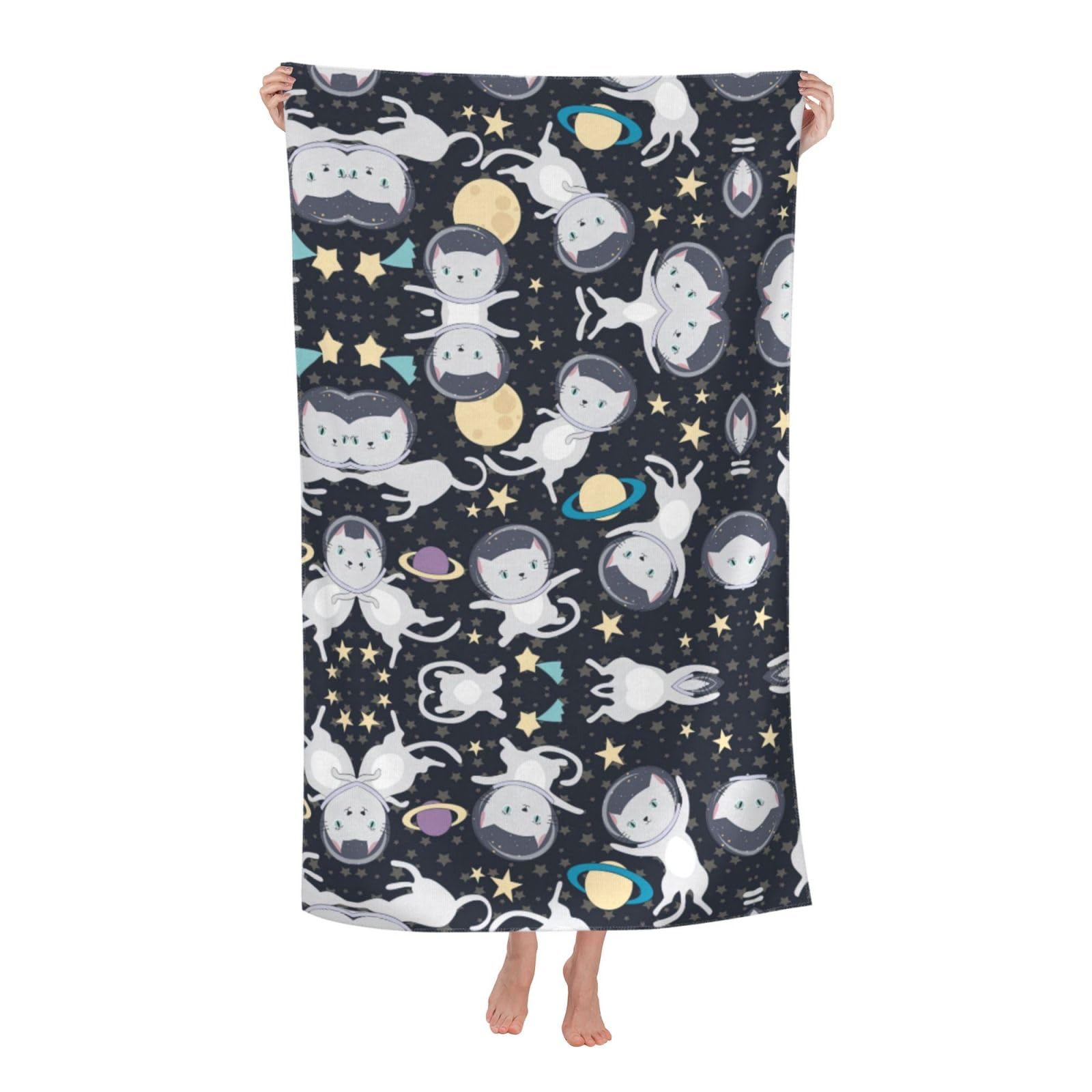 Oazcvbnn Women's White Fun Cat Astronaut Print Adult Beach Towel Summer Travel Pool Vacation Swimming Fitness Outdoor Adventures