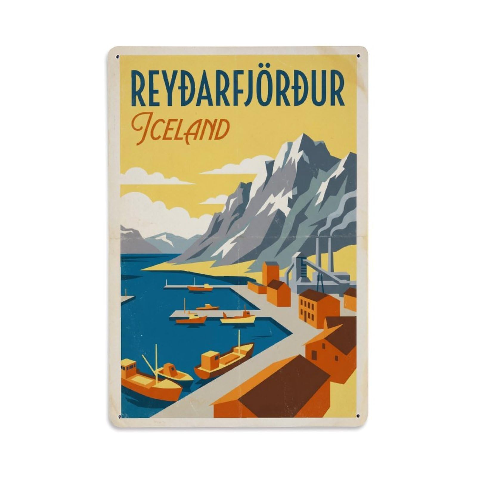 Vintage Travel Reydarfjordur Iceland East Metal Tin Sign
