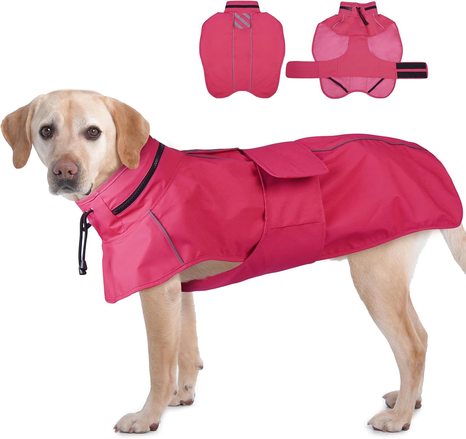 Dog Raincoat Waterproof, Reflective Adjustable Rain Jacket with Leash Hole, Convertible Hood/Collar Rain Coat for Dogs Poncho Breathable Lightweight (Neon Pink, XL)