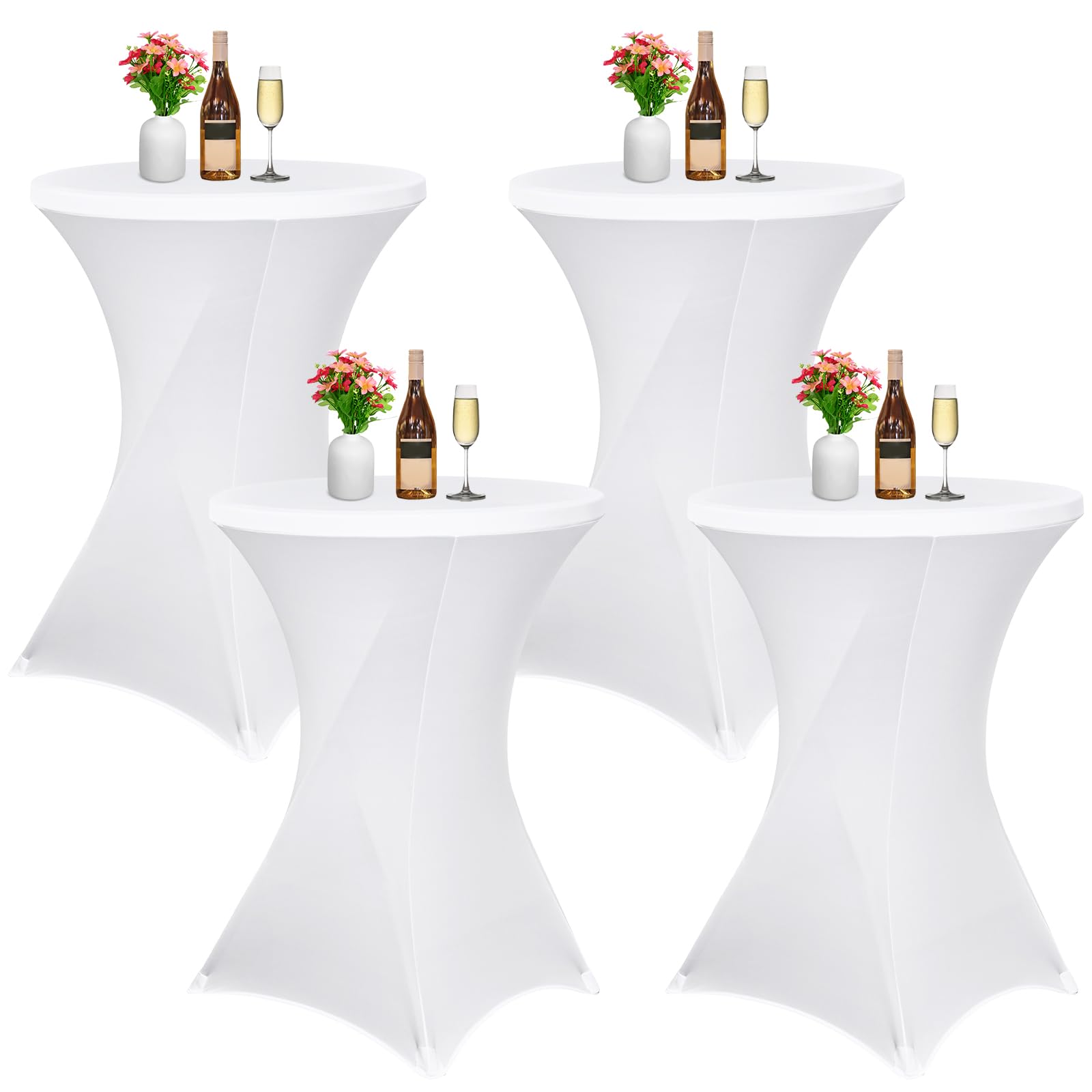 Pesonlook Confezione da 4 tovaglie quadrate in spandex elasticizzato con angoli quadrati, 70 x 110 cm, colore bianco, con angoli alti, tovaglia rotonda da cocktail, per bar, matrimoni, cocktail,