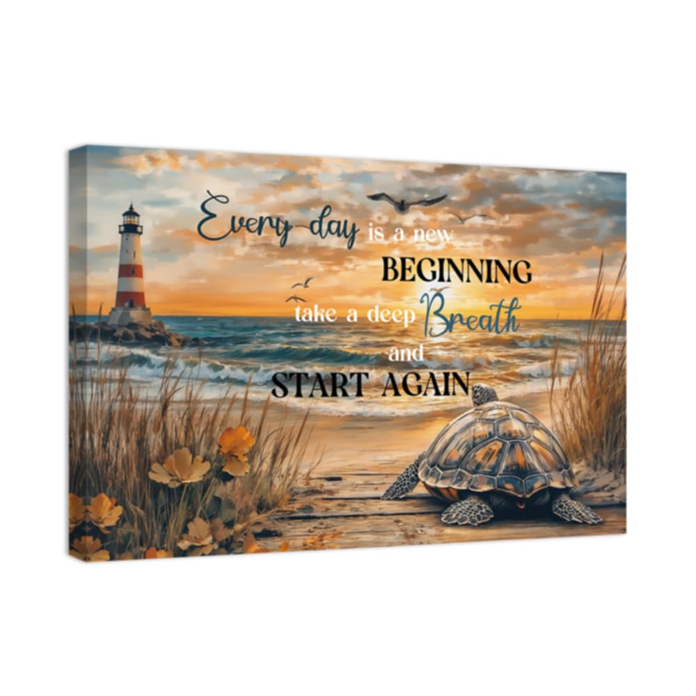 ZQQART Sea Turtle Wall Art Coastal Turtles Canvas Ocean Animal Picture Beach Calm Quotes Painting Bathroom Living Room Wall Decor Framed(Orange,36L x 24W)