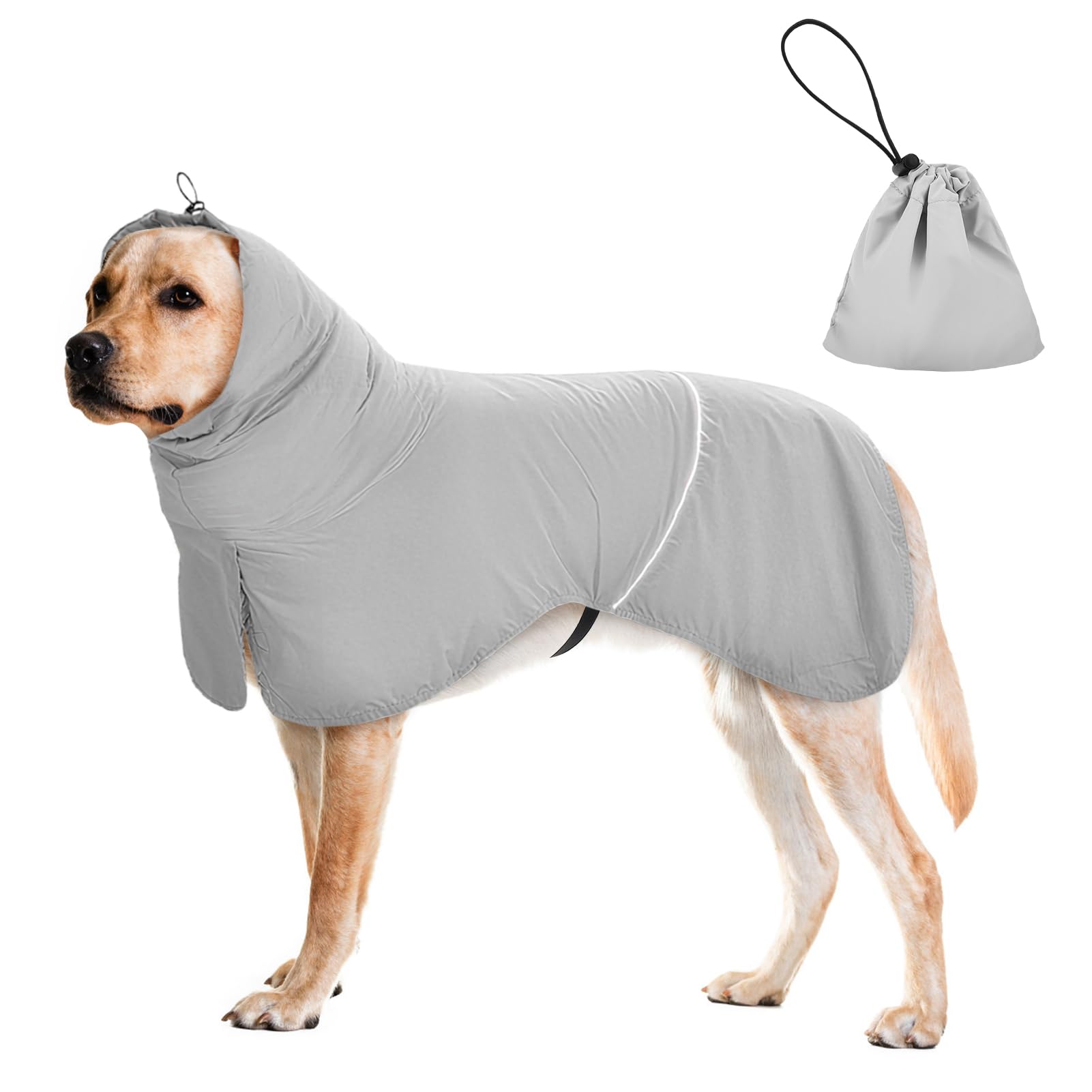 Waterproof Dog Raincoat, with Reflective Strips & Leash Hole - Adjustable Windproof Poncho for Small, Medium, Large Breeds, Lightweight Pet Jacket for Outdoor Walking (Grey, L)