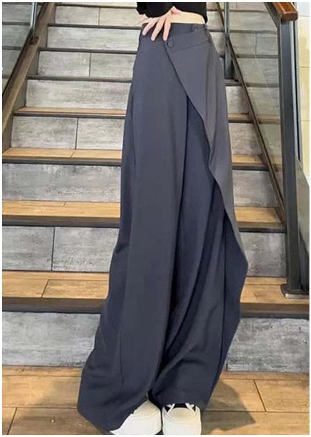 MLAFE High Waisted Loose Fit Business Casual Work Trousers Long Straight Suit Pants Women Asymmetrical Dressy Trousers - Image 4