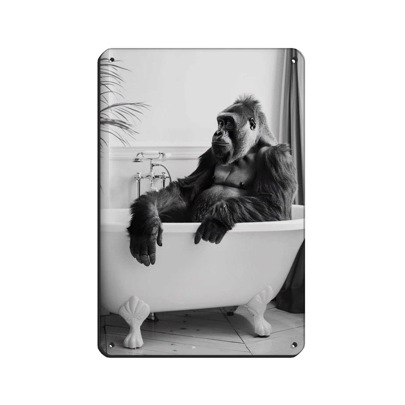 Gorilla in The Bathtub, Funny Animal Poster Tin Sign Vintage Metal Pub Club Cafe Bar Home Wall Art Decoration Poster Retro 8x12inch(20x30cm)