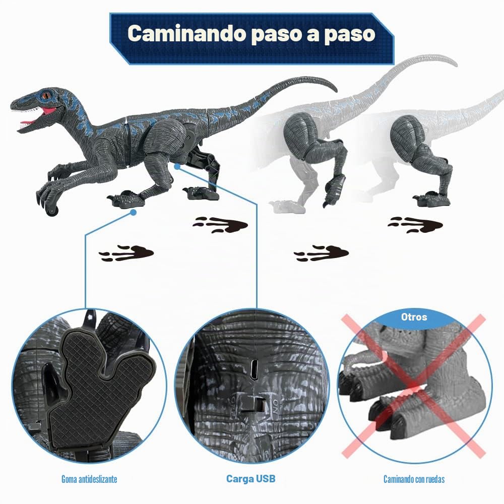 Mini Tudou 2.4G Juguetes de Dinosaurio con Control Remoto, Velociraptor electrónico Educativo para Caminar con Luces y Sonidos, Juguetes Robot de Dinosaurio alimentados por batería Recargable