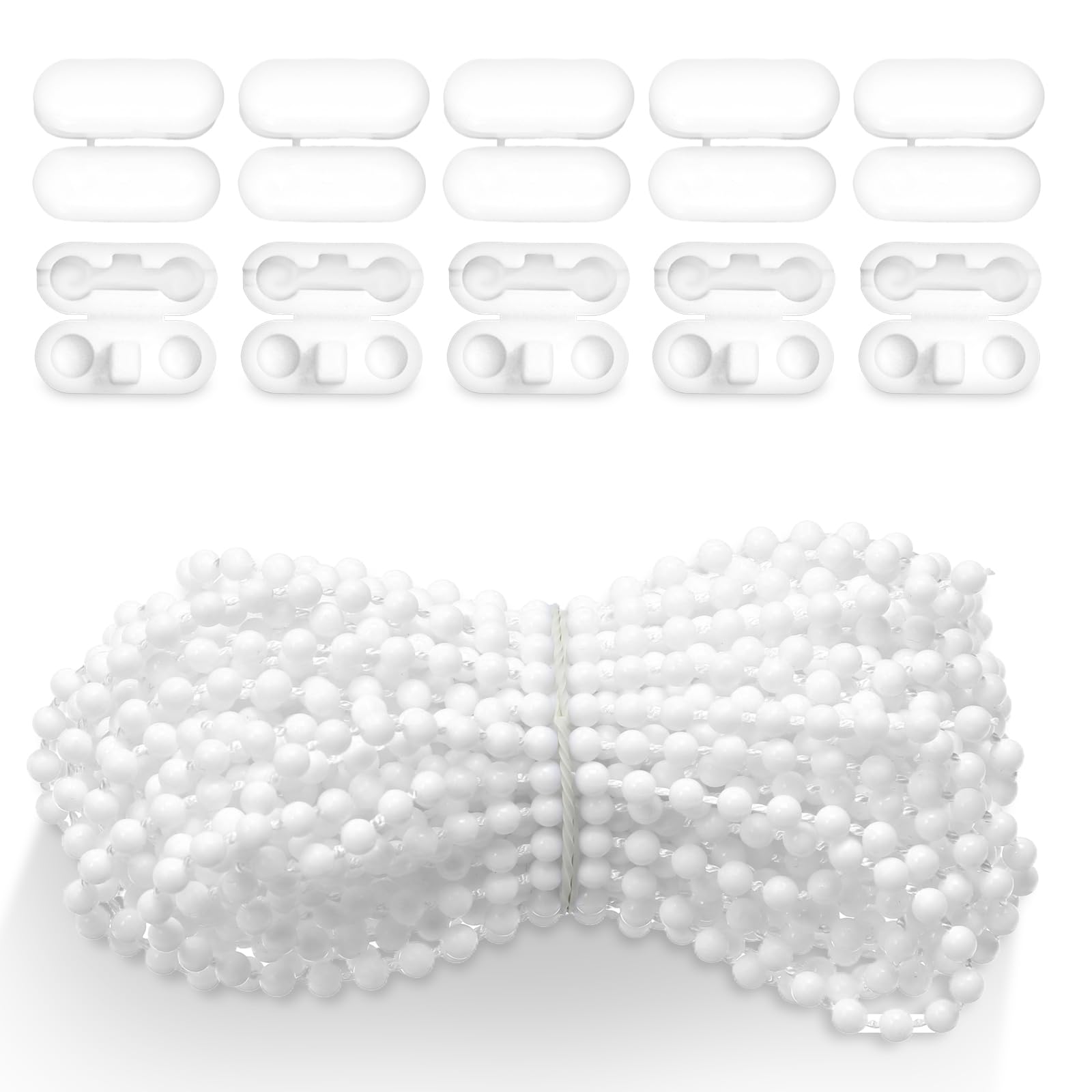 10 Meters (32.8 Feet) Plastic Roller Blind Bead Chain Cord with 10 PCS Connectors - Vertical Roman Venetian Honeycomb Vertical Shade Blind Cord for Roller Blind Replacement Parts Repair Fittings