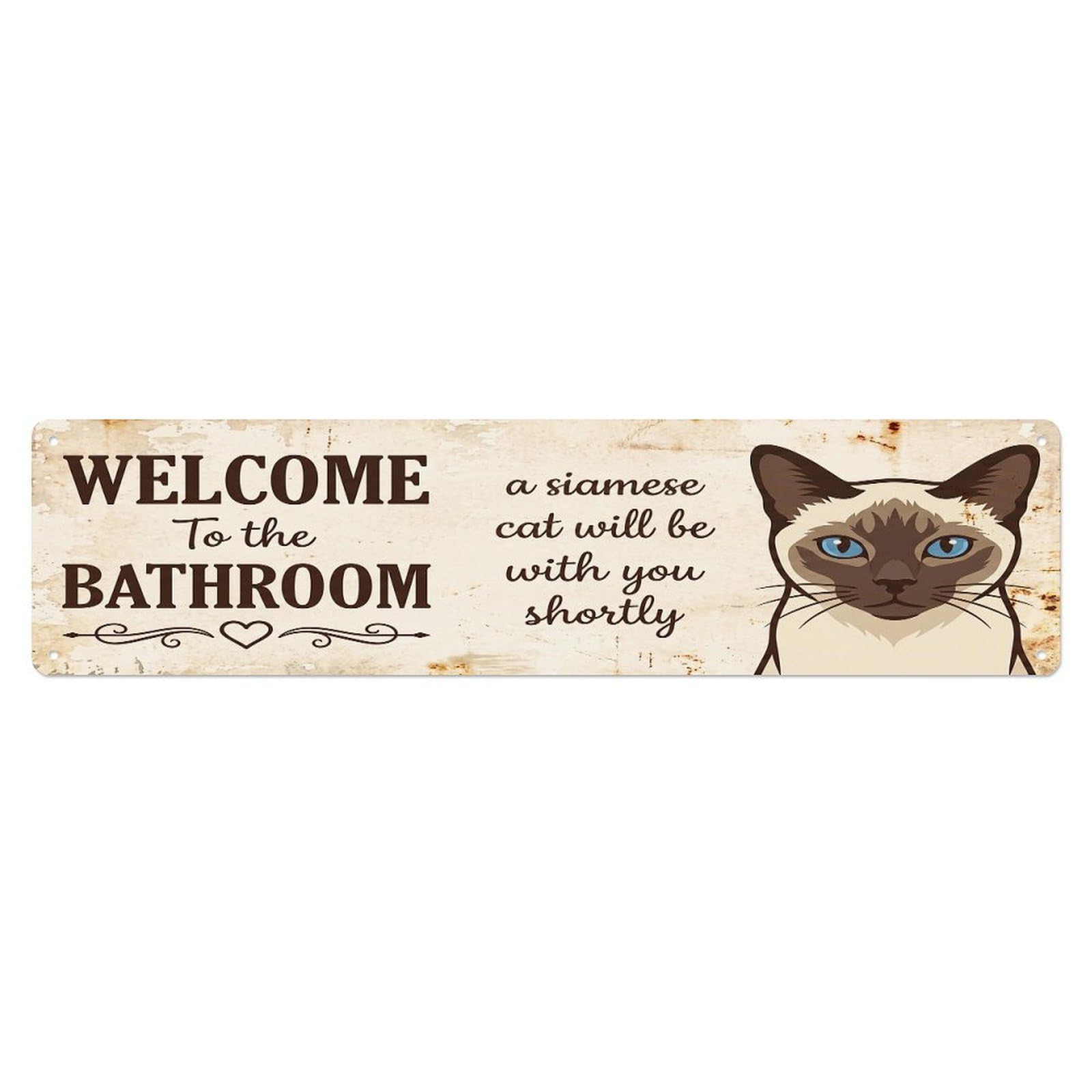 Vintage WELCOME To The BATHROOM Siamese Cat Metal Tin Sign