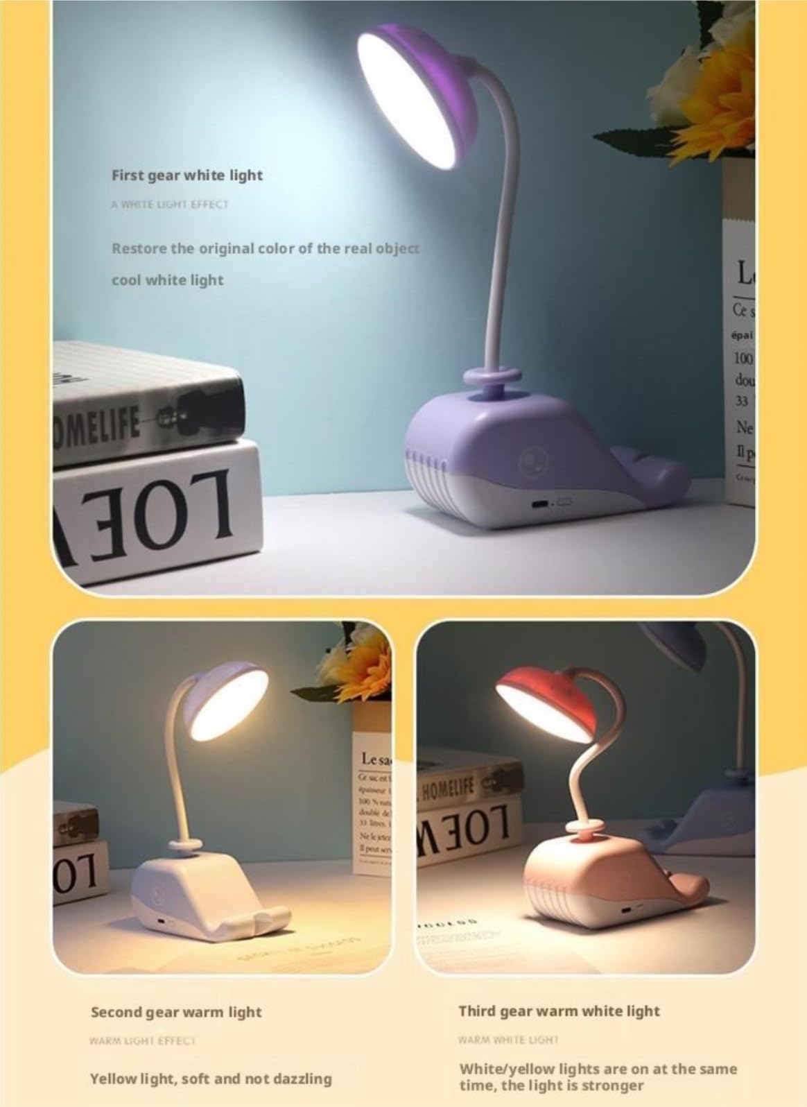 Lámpara De Lectura Lámpara De Escritorio LED Recargable por USB, Portátil, Cuello Cisne Flexible para Ojos(Pink)