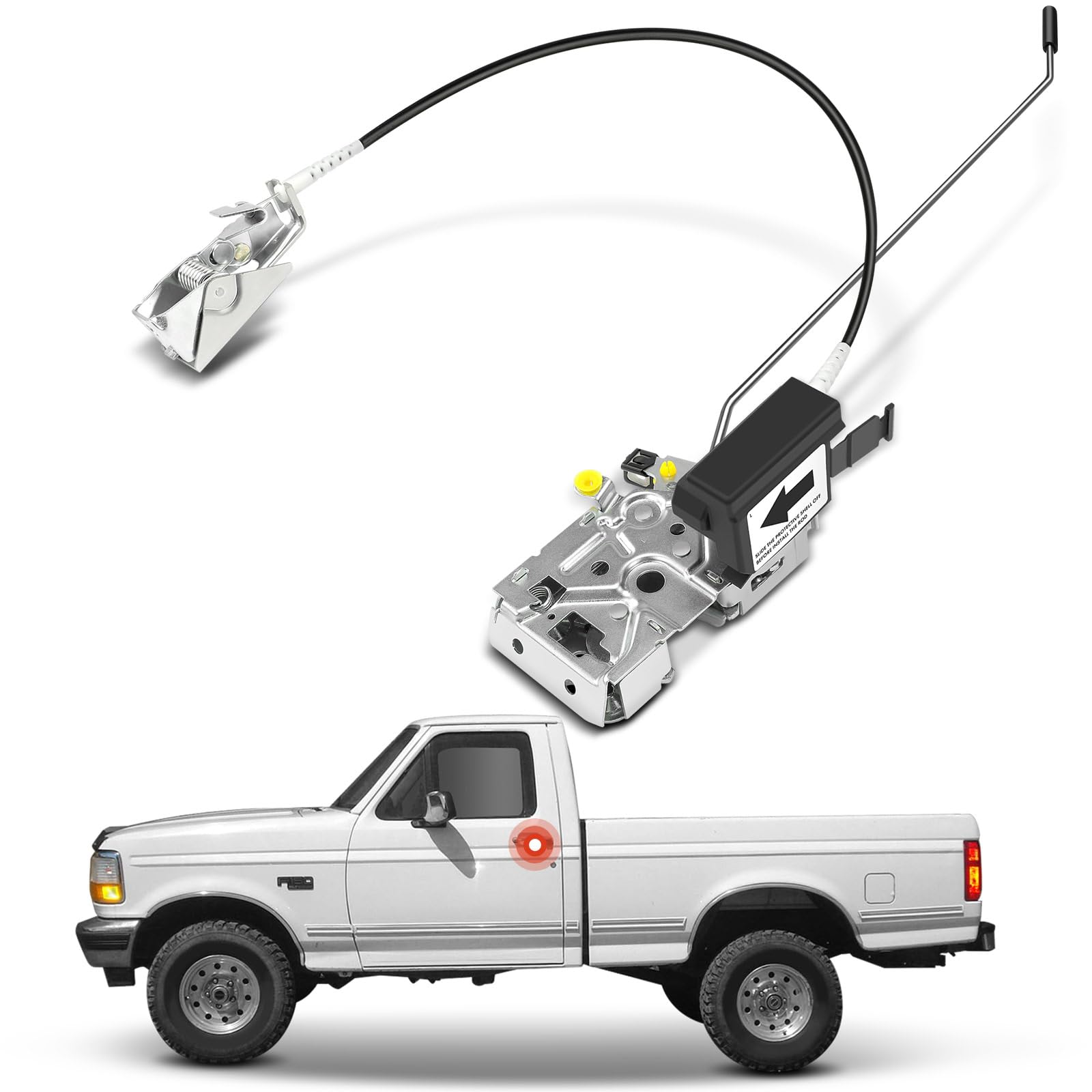A-Premium Door Latch Assembly w/Cable Compatible with Ford 1992-1996 F-150, 1994-1996 Bronco, 1992-1997 F-250/F-350, Front Left Door Lock Actuator