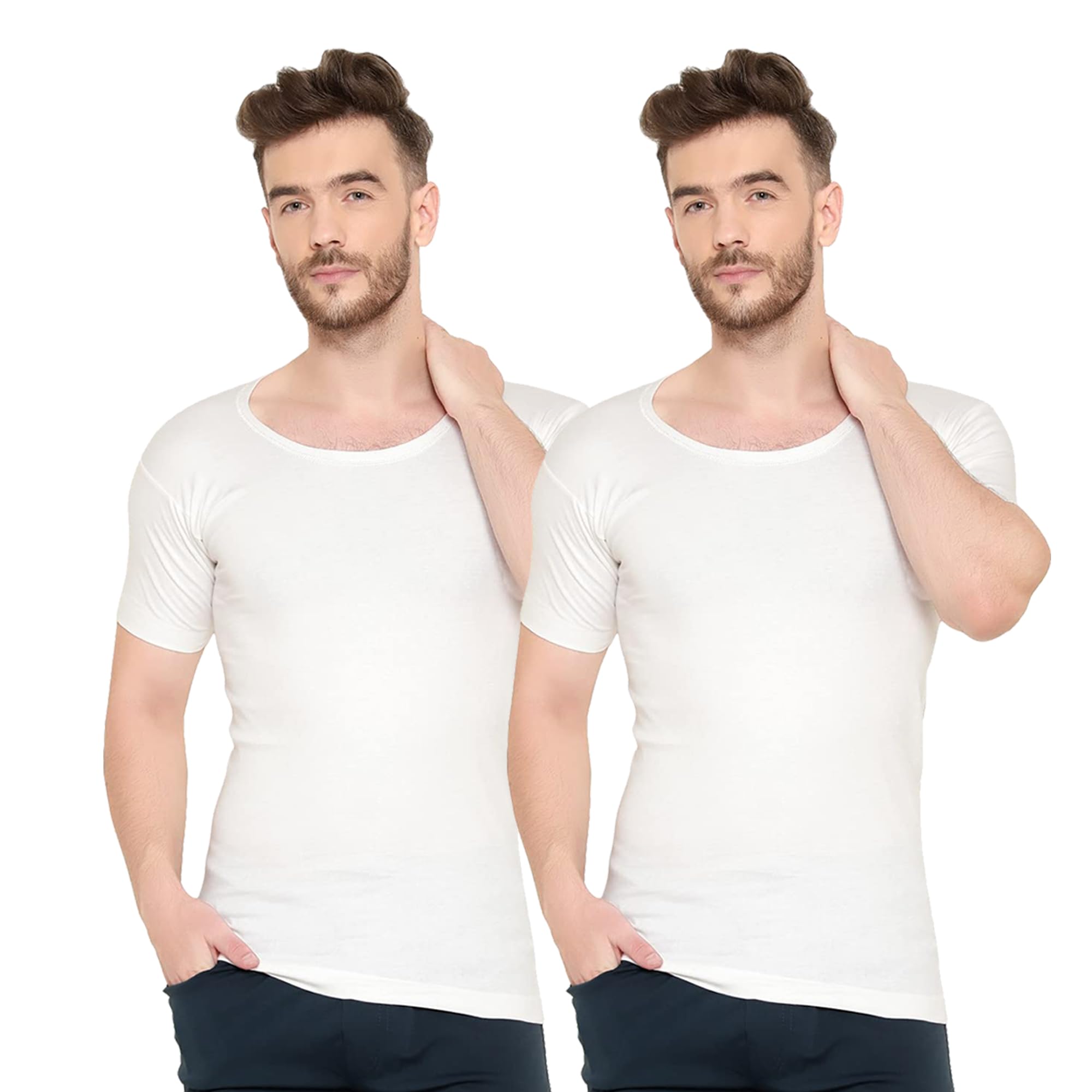 silver stork Men's 100% Cotton Half Sleeve Round Neck Vest – Soft & Breathable Dailywear Baniyan, Pack of 2/3/5/10 (White)-picture-21