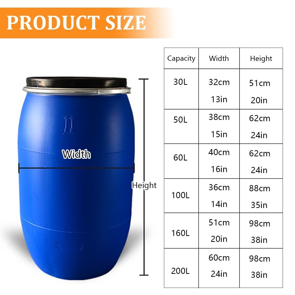 Grande Fusto in Plastica Blu con Coperchio Ermetico – Contenitore Resistente per Acqua E Alimenti, Ideale per Lo Stoccaggio Sicuro di Liquidi in Ambito Industriale. 50L