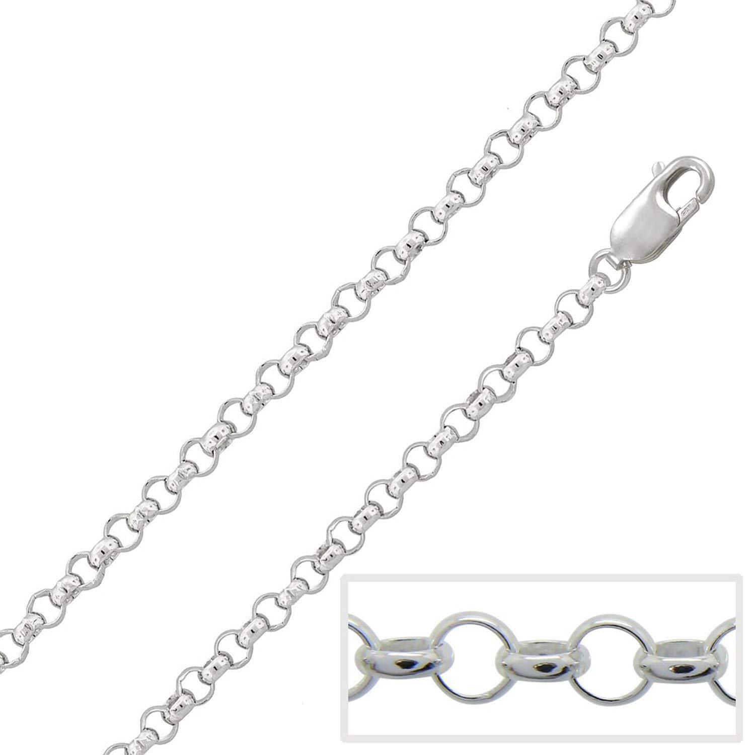 Collana in argento Sterling 925 da 1,3/1,7/2,0/2,9/3,3 mm Belcher/Rolo per donna uomo unisex - 16 18 20 22 24 26 28 30 32 34 36 38 101,6 cm, Argento sterling