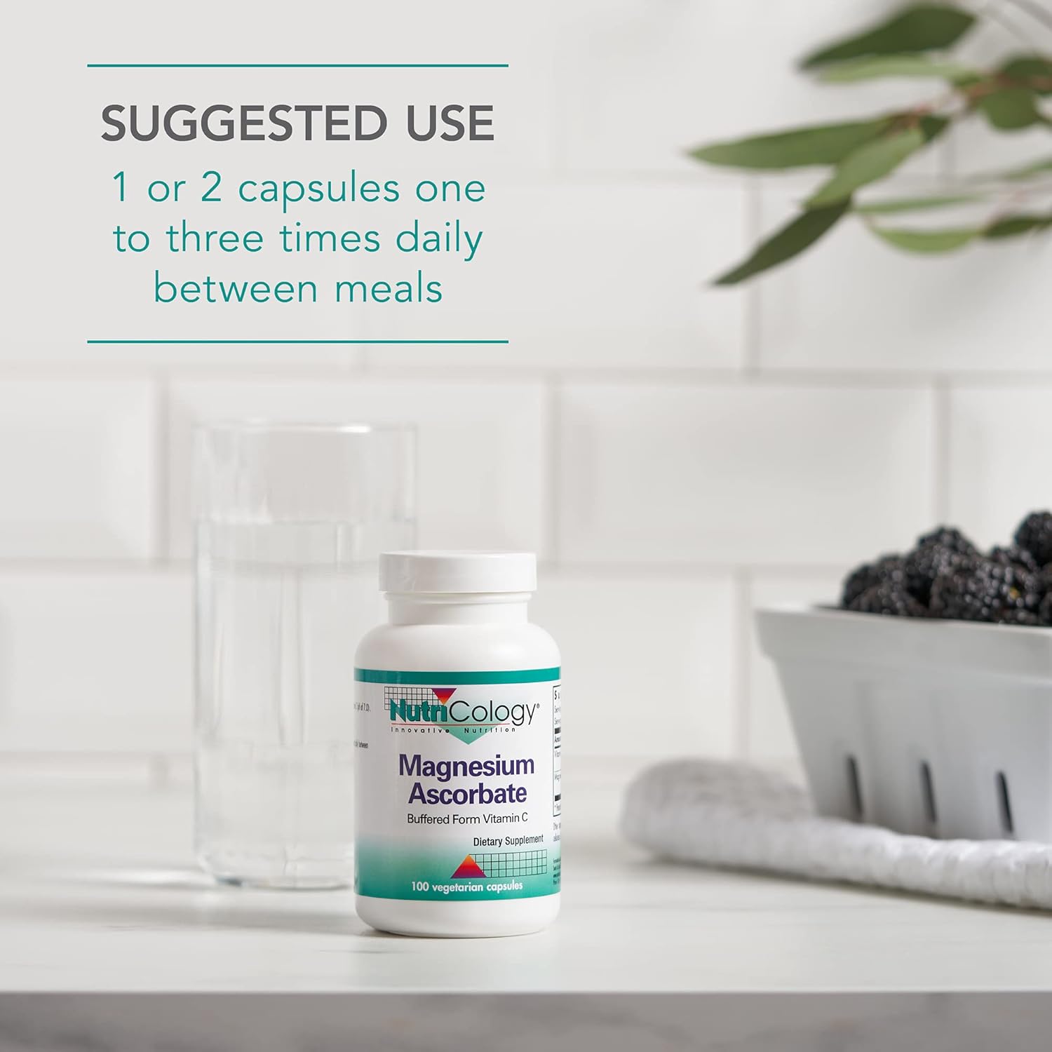NutriCology Magnesium Ascorbate - Buffered Vitamin C Supplement - Delivers 1000 mg Stomach-Friendly & Non-Acidic Vitamin C - Vegetarian & Hypoallergenic - 50 Servings - 100 Capsules