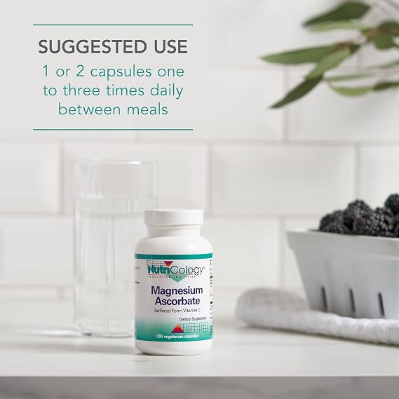 NutriCology Magnesium Ascorbate - Buffered Vitamin C Supplement - Delivers 1000 mg Stomach-Friendly & Non-Acidic Vitamin C - Vegetarian & Hypoallergenic - 50 Servings - 100 Capsules