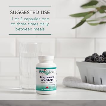 NutriCology Magnesium Ascorbate - Buffered Vitamin C Supplement - Delivers 1000 mg Stomach-Friendly & Non-Acidic Vitamin C - Vegetarian & Hypoallergenic - 50 Servings - 100 Capsules