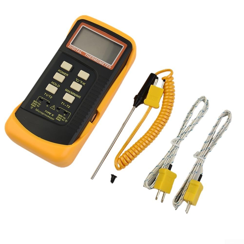 Dual Channel K-Type Digital Thermocouple Thermometer 6802 II,2 Sensors & Probe, -50°C to 1300°C Range,Data Hold Function,Large LCD Display