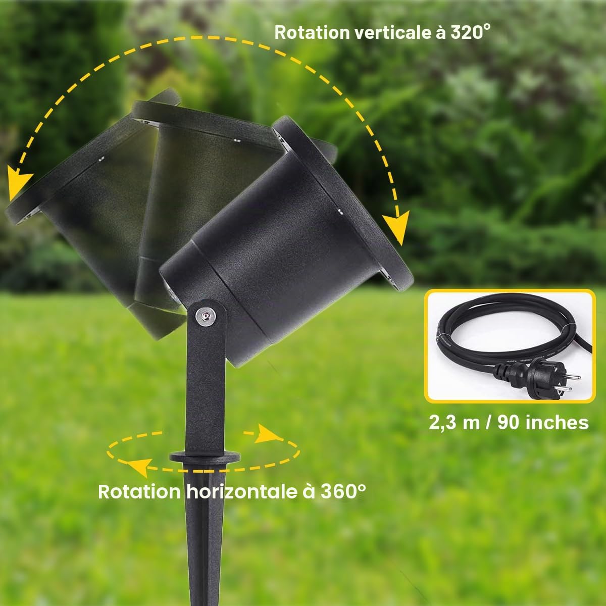 OMSEN Spot de Jardin sur Piquet GU10 7W Blanc Chaud 3000K Aluminium IP67 LED Extérieur