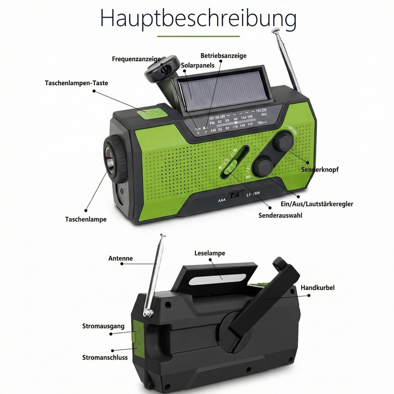 Alerskyo Emergency Radio, Upgrade Version Notfallradio AM FM NOAA mit 18500mWh 5000mAh Powerbank Tragbares Kurbelradio mit Solar Handkurbel Type C USB Aufladung SOS Alarm LED Taschenlampe IPX3