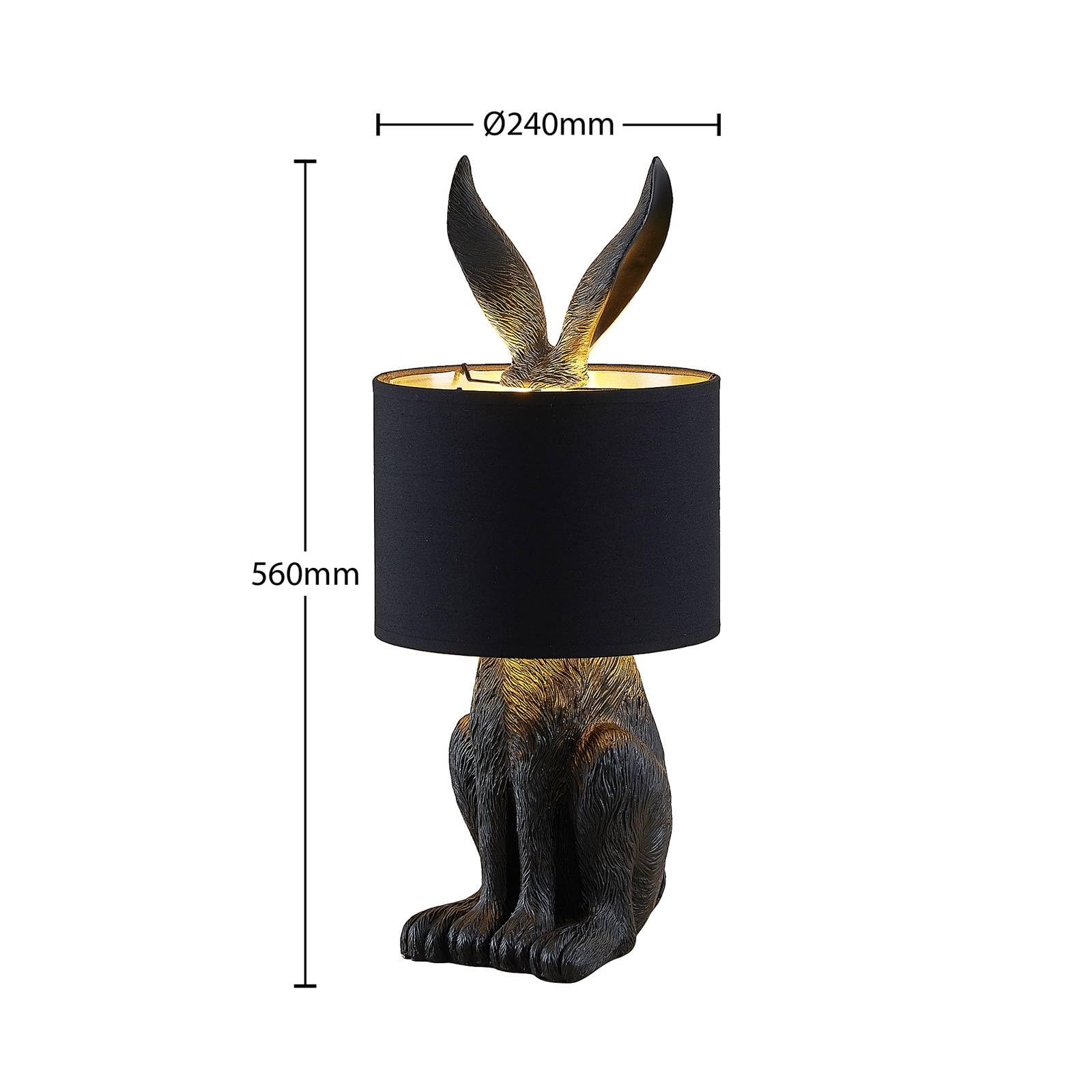 Lindby Tischlampe Hase Textil schwarz gold, Nachttischlampe Meister Lampe Tischleuchte ohne Leuchtmittel Schlafzimmerlampe Nachttischleuchte