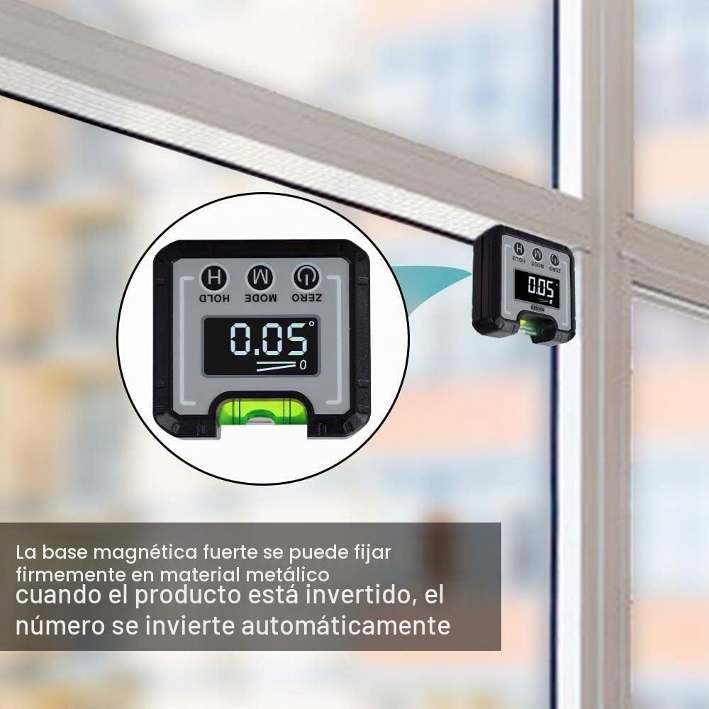 Inclinómetro Digital Protractor LCD con Burbujas Horizontales, 4 * 90 ° Nivel Buscador de ángulos de Caja Transportador de Ángulo con Base Magnética y%, mm/m, IN/FT Medidor de Ángulos Digital