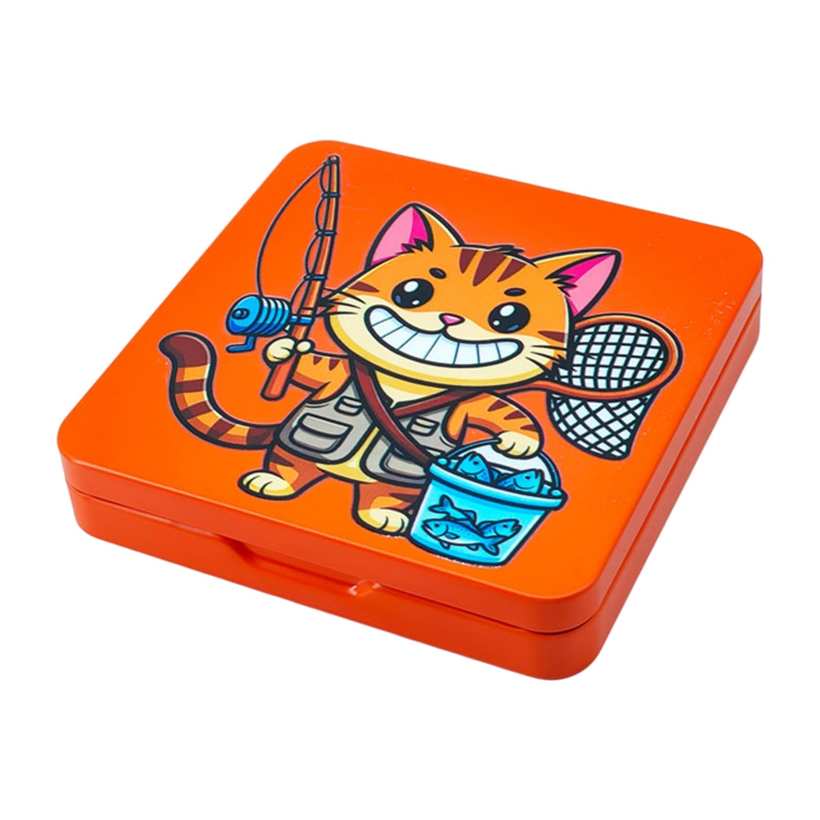 NPYQ Stainless Steel Baits Container Cats Printed Box Case for Efficient Fly Fishing and Stream Equipment Tackle Storage Box