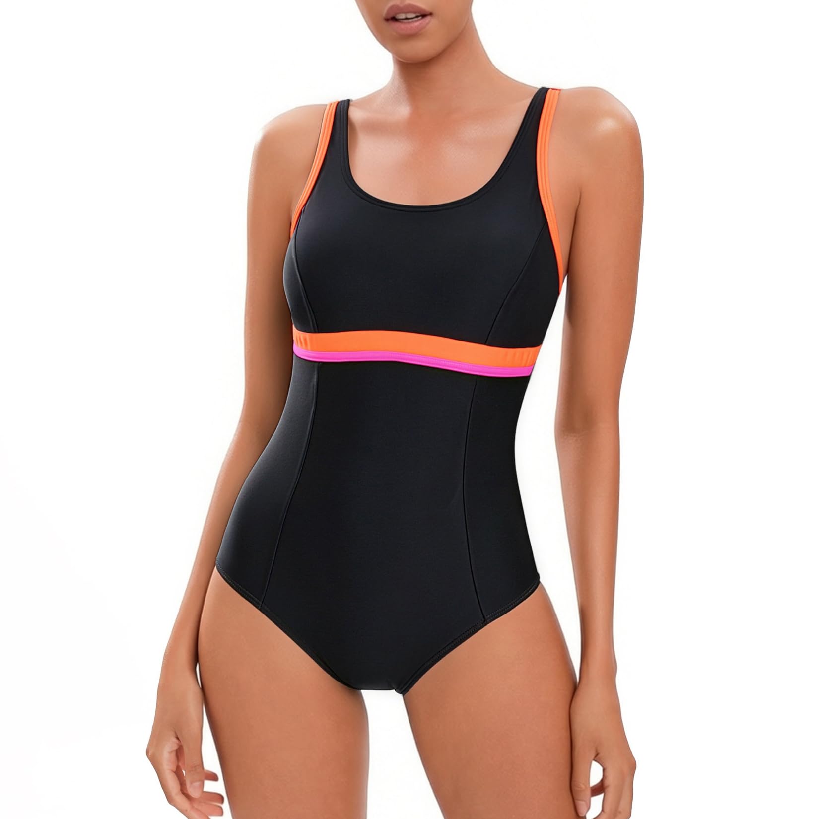 Veranobreeze Damen Sport Badeanzug Racerback Schwarz Sport Bademode