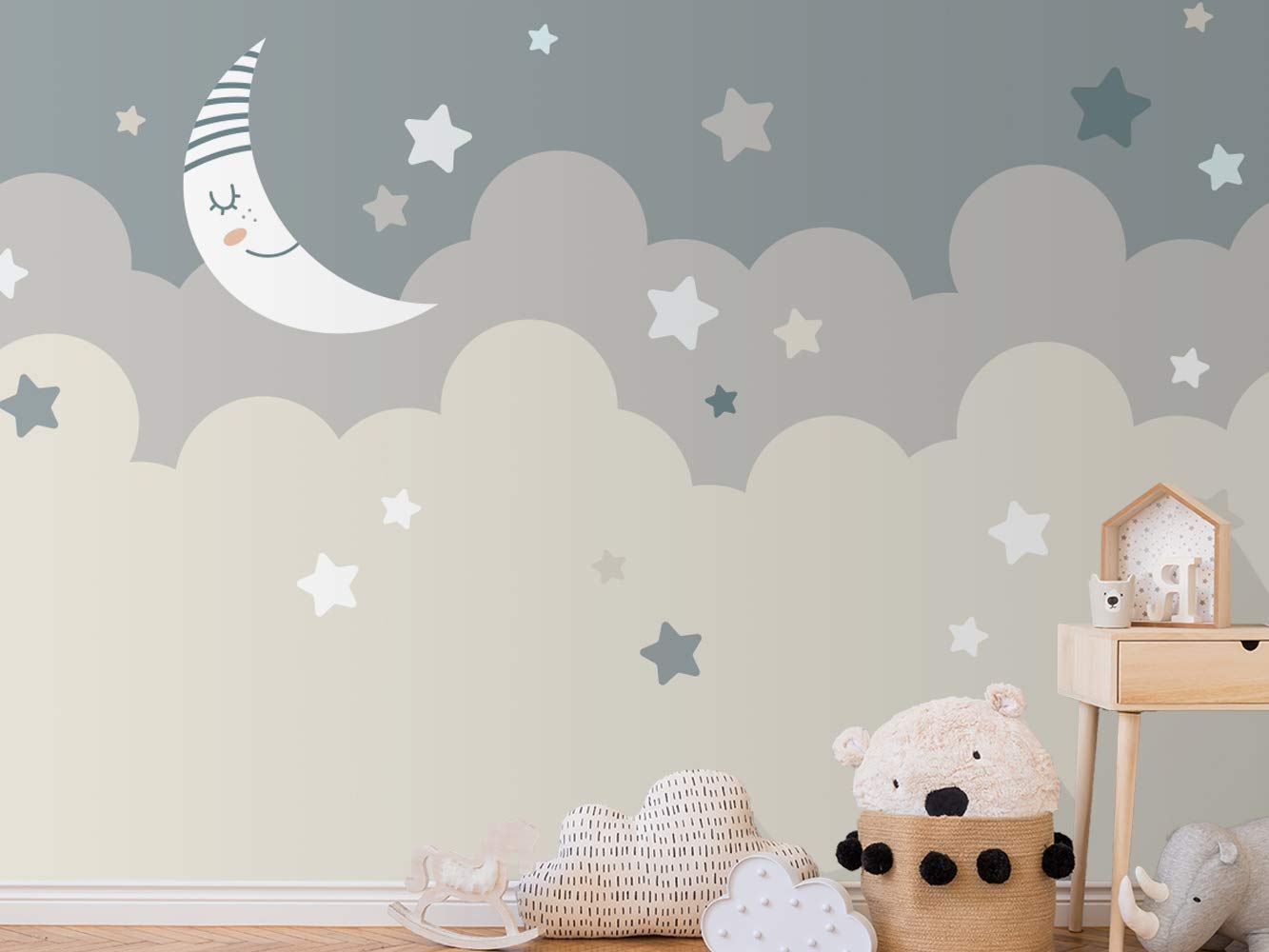 OEDIM Stickers muraux Photo Image | Nuages ​​et Lune pour Enfant | De 600 x 300 cm | Sticker Vinyle Adhésif Autocollant Fond Mural |