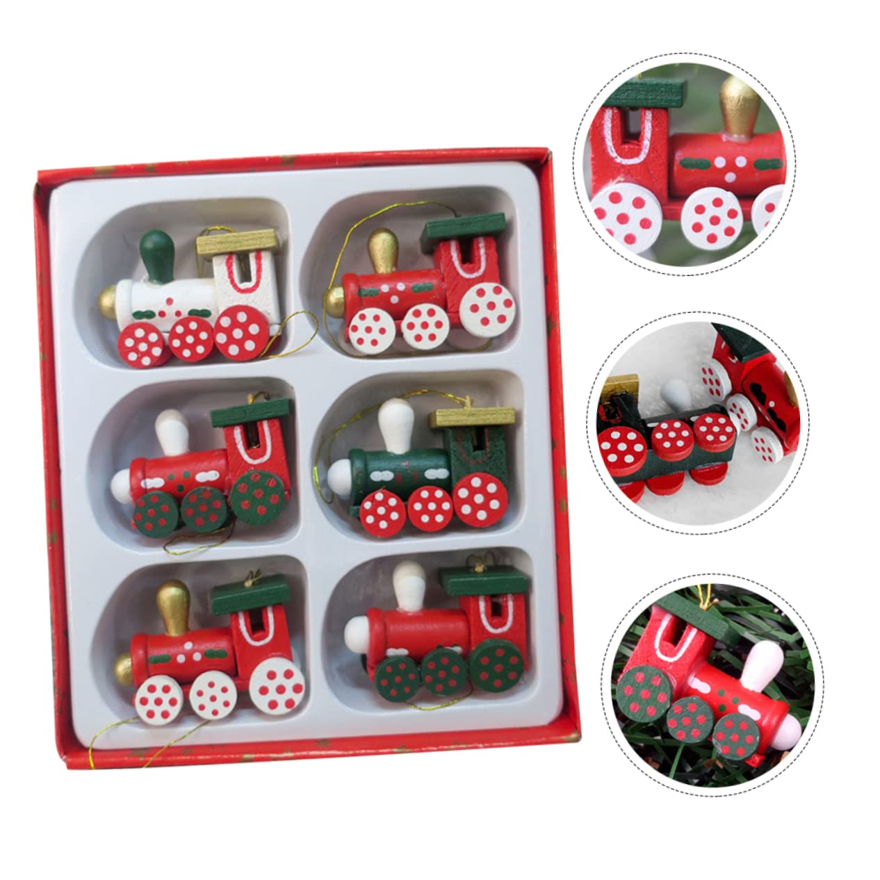 Colgantes Navideños De Madera Locomotora 13x11 Cm, Decoración del Árbol De Navidad, Juego De 12 Piezas para Ambiente Festivo