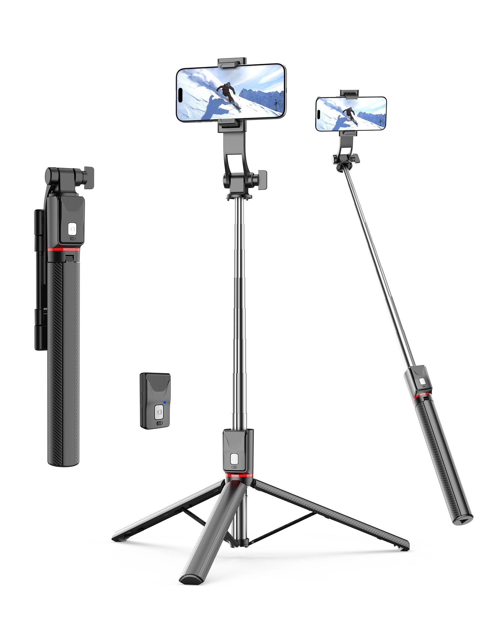 67'' Selfie Stick Tripod, Cell Phone Tripod with Integrated Wireless Remote, Portable Selfie Stick for iPhone Video Recording, Extendable Phone Stand for iPhone Android Content Creator Filming