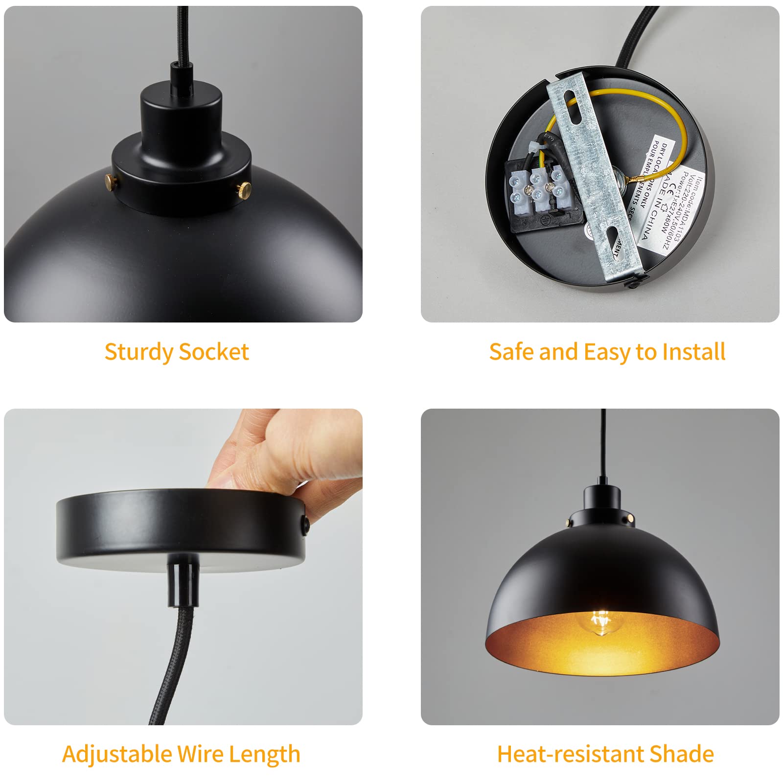 2 x Pendelleuchte Schwarz Gold - Modern Industriel Hängelampe | Metall Hängeleuchte Deckenleuchte E27, für Wohnzimmer Schlafzimmer Esszimmer Küche Restaurant Flur Bar (Schwarz)