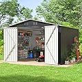 Polar Aurora 10 x 8 FT Outdoor Storage Shed, Metal Garden Shed with Updated Frame Structure, Tool Sheds for Backyard Garden Patio Lawn Black