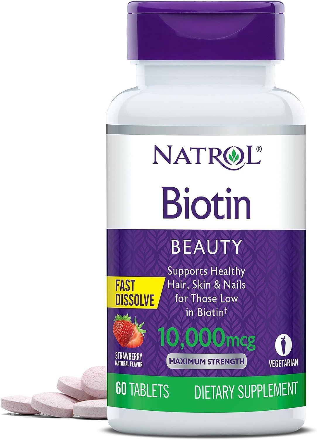 NatrolBiotin Fast Dissolve Tablets, 10,000 mcg, 60 Tab. Pack of 2