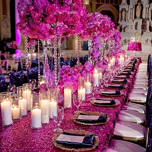 Image of B-COOL Sequin Tablecloth Hot Pink Tablecloths Fuchsia Glitter Table Overlays 90x156inch Rectangle Glitz Tablecloth Sequin Fabric Tablecloth Pink Sequin Table Decorations