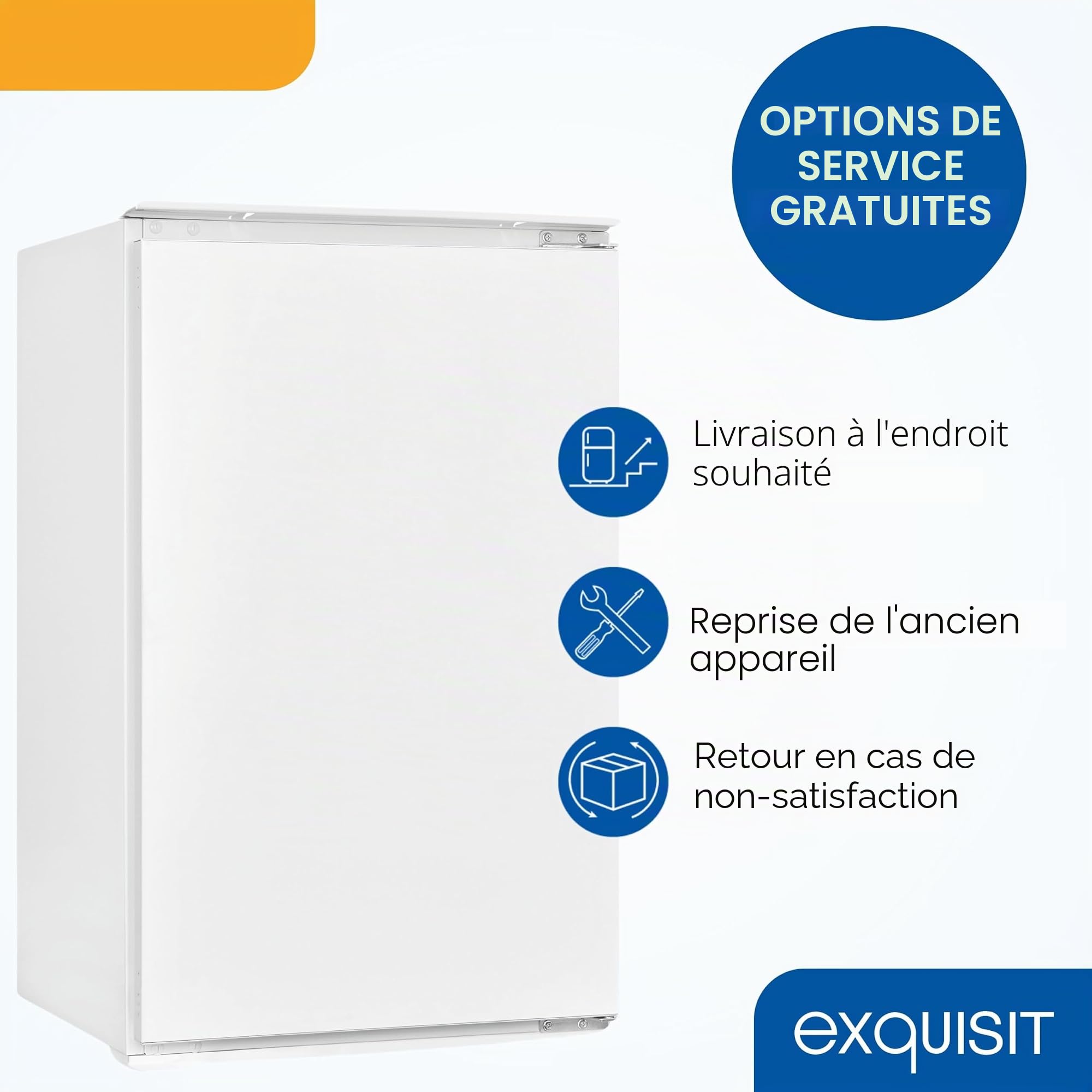 Exquisit EKS5131-V-040E Réfrigérateur encastrable pour chambre complète | Capacité utile 129 l, classe énergétique E, 39 dB(A) | Technologie de porte remorquée, éclairage LED, étagères en verre, bac à