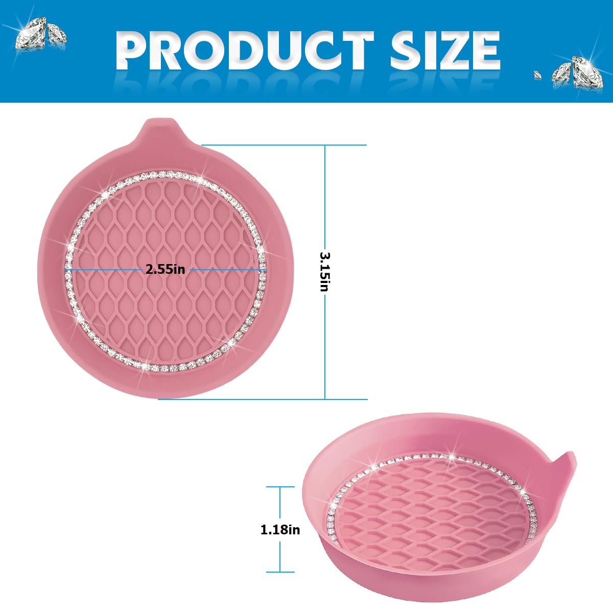 Osilly Bling Car Cup Holder Coaster, 4 Pack Universal Insert Coasters with Crystal Rhinestone, Silicone Non-Slip Shockproof Drink Mat, Car Interior Accessories Fashion Decor for Women Girl (Pink)