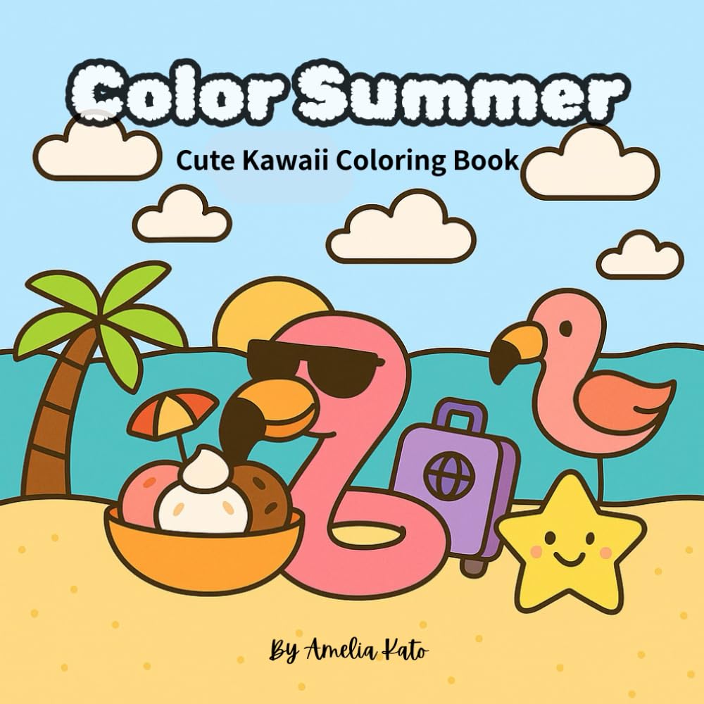 Color Summer: Cute Kawaii Coloring Book for Kids, Teens and Adults, Bold and Easy for Stress Relief