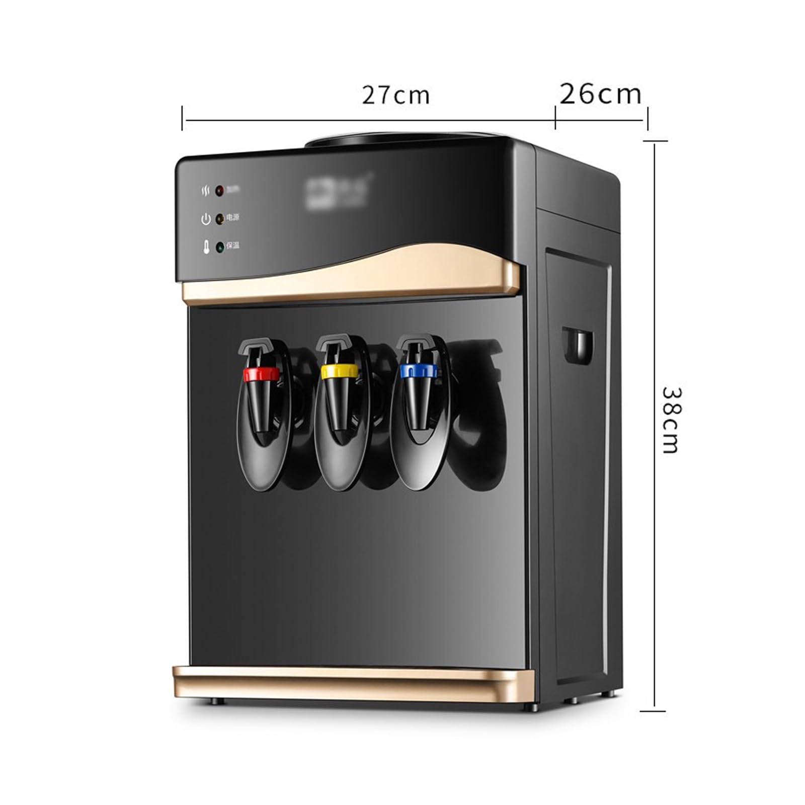 Dispensatore di Acqua con Tre Rubinetti Caldi e Freddi, Design Moderno ed Elegante, Oro Metallico, Plastica, ABS, PP