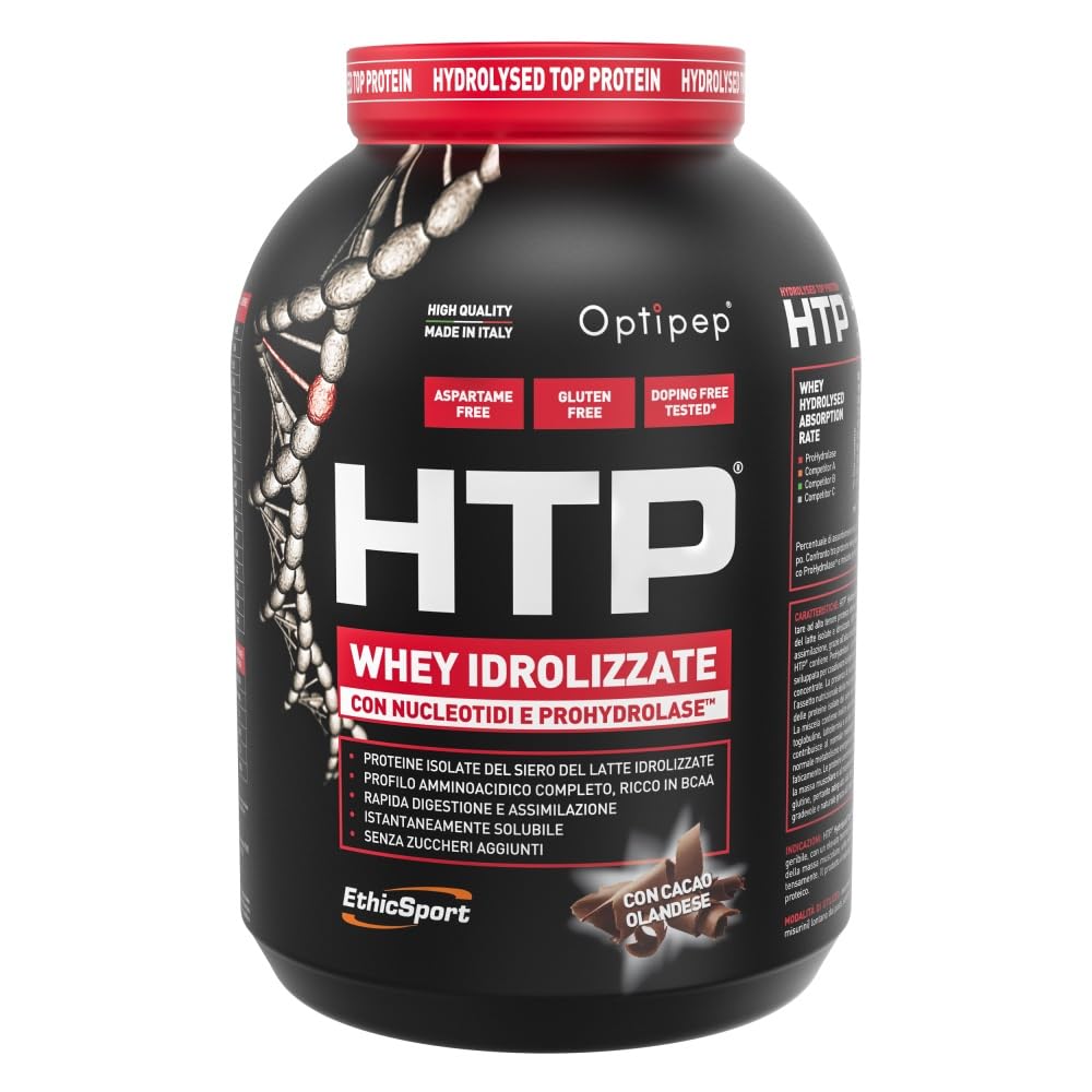 EthicSport HTP – Proteine isolate e idrolizzate Optipep con ProHydrolase e nucleotidi – Supporto alla massa muscolare – 1950 g - doping free tested* - Gusto Cacao