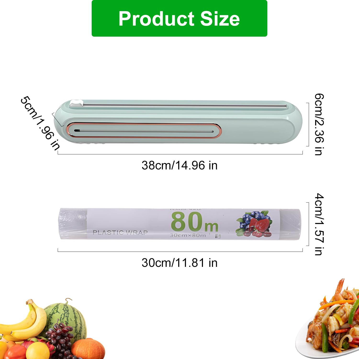 Fresh Halte Folie und Spender, Frischhaltefolienspender Magnetisch, Folienschnrider für Alu- und Frischhaltefolie, Magnetischer Folienspender mit Schiebe Cutter (Grün)