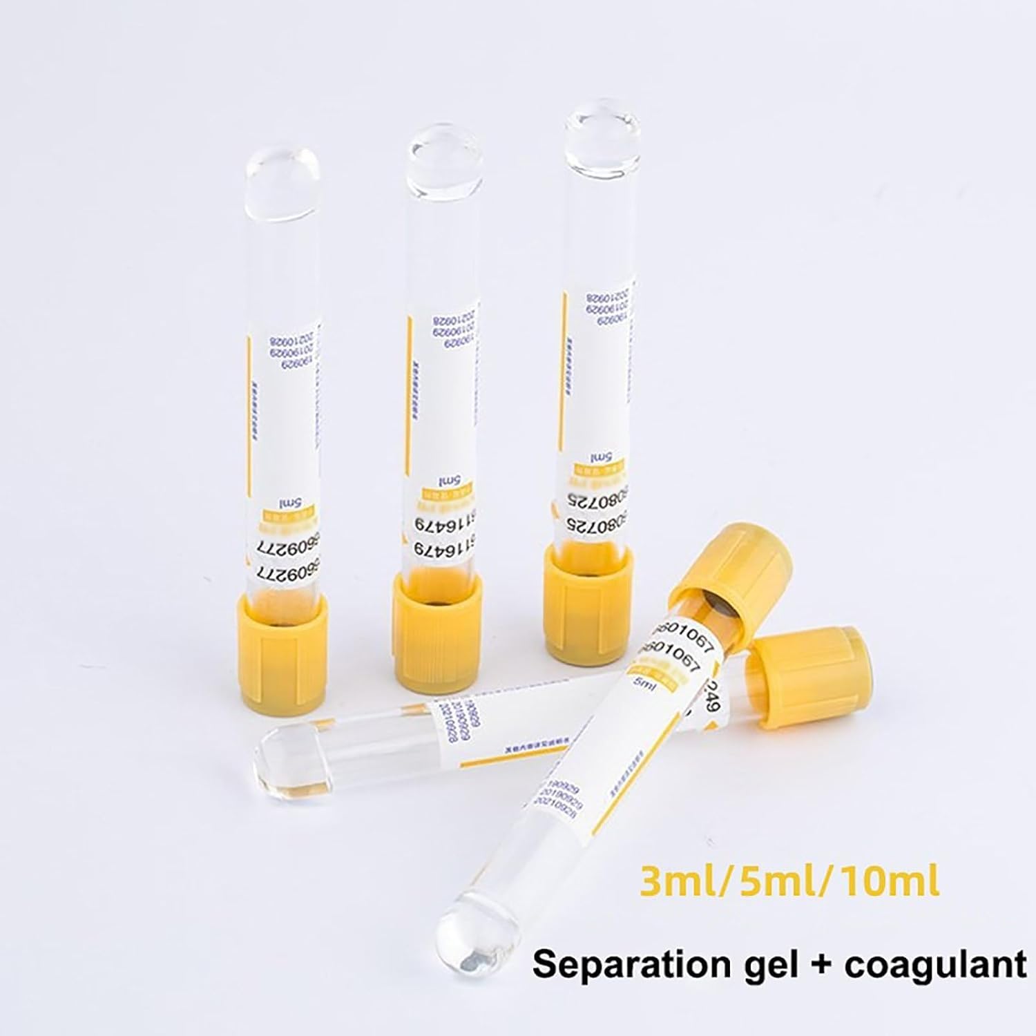 100 Provette per La Raccolta del Sangue sotto Vuoto, Provette Monouso per La Raccolta del Sangue sotto Vuoto da 3 Ml/5 Ml/10 Ml, Gel di Separazione + Provetta Coagulante, per La Separazi, 10ml