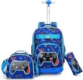 Kit Mochila de Rodinhas Menino Reforçada Lancheira térmica